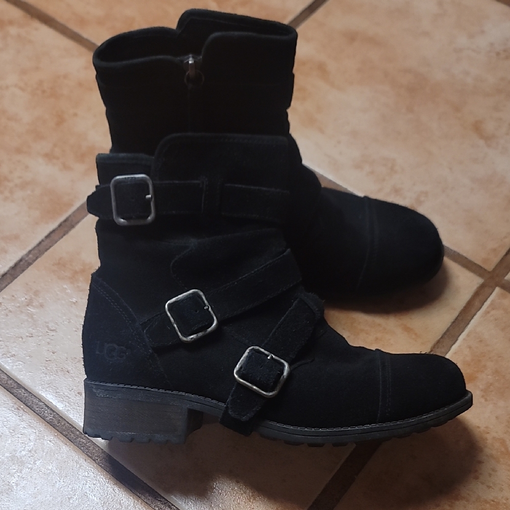 UGG Black Moto Boots with Buckles